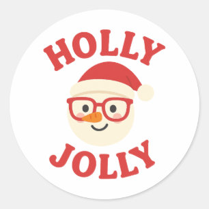 Holly Jolly Cute Snowman with Glasses Christmas Classic Round Sticker
