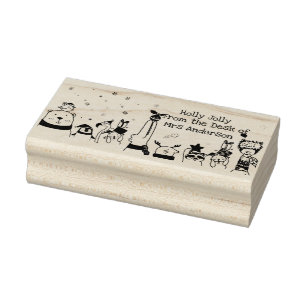 Holly Jolly Cute Winter Animals Teacher Rubber Stamp