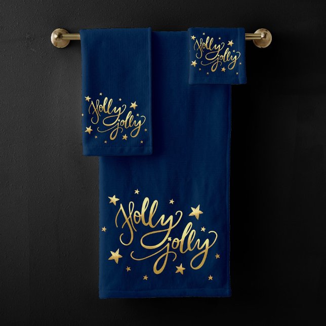 Holly Jolly | Elegant Gold Faux Foil Script Bath Towel Set (Creator Uploaded)