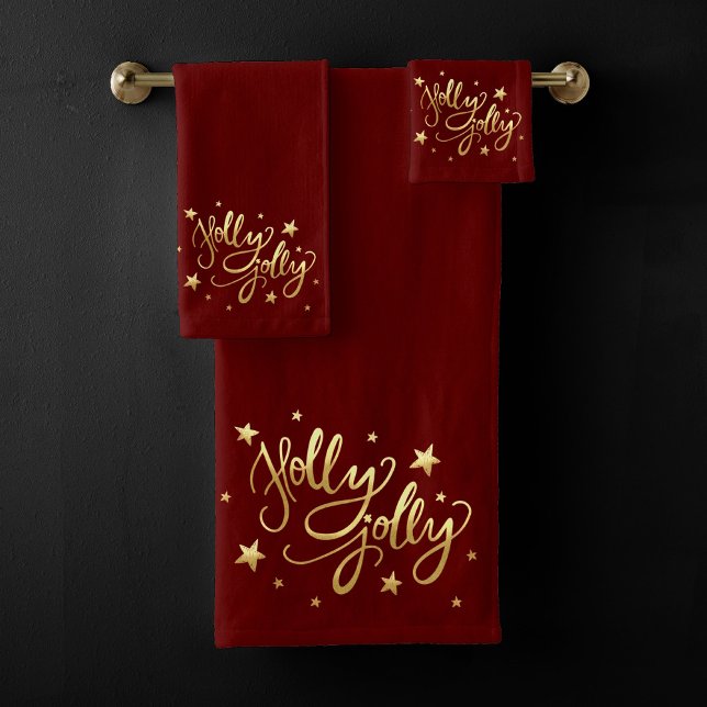 Holly Jolly | Elegant Gold Faux Foil Script Bath Towel Set (Creator Uploaded)