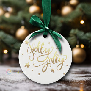 Holly Jolly   Elegant Gold Faux Foil Script Ceramic Tree Decoration