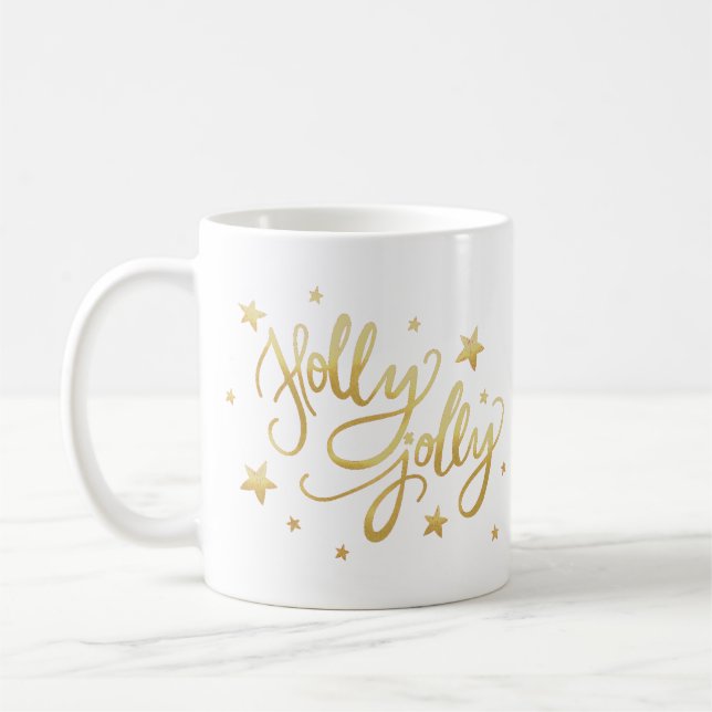 Holly Jolly | Elegant Gold Faux Foil Script Coffee Mug (Left)
