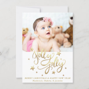 Holly Jolly   Elegant Gold Faux Foil Script Holiday Card