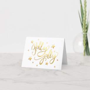 Holly Jolly   Elegant Gold Faux Foil Script Holiday Card