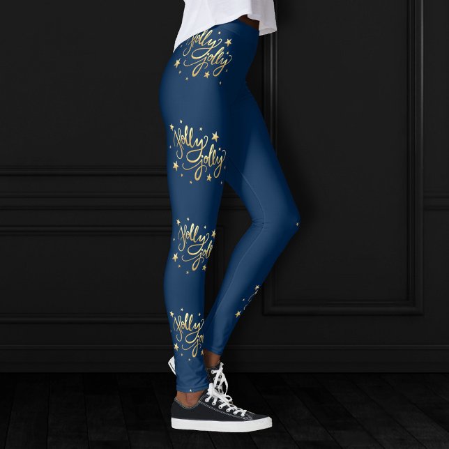 Holly Jolly | Elegant Gold Faux Foil Script Leggings (Creator Uploaded)