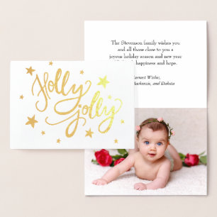 Holly Jolly   Elegant Gold Faux Foil Script Photo Foil Card