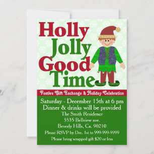 Holly Jolly Elf Gift Exchange Invitation