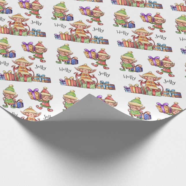 Holly Jolly Elves Wrapping Paper (Corner)