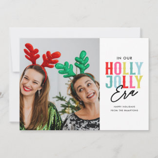 Holly Jolly Era Colourful Photo Holiday Card