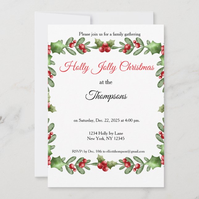 Holly Jolly Family Christmas Party  Invitation (Front)