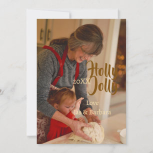 Holly Jolly family holiday photo beige year naboho Card