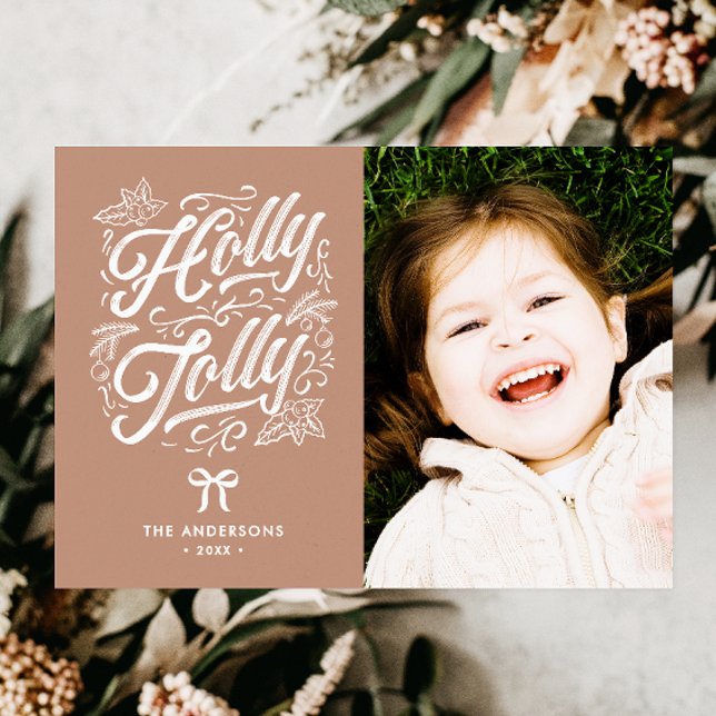 Holly Jolly Family Name & Photo Christmas Holiday Card (Creator Uploaded)