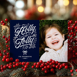 Holly Jolly Family Name & Photo Christmas Holiday Card