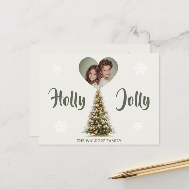 Holly Jolly Family Photo | Custom Holiday Card (Front/Back In Situ)