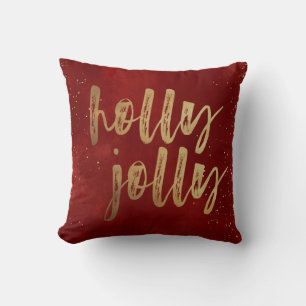 Holly Jolly faux foil brush script holiday Cushion