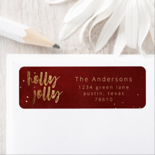 holly jolly faux foil brush script return address