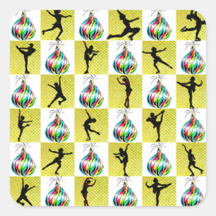 HOLLY JOLLY FIGURE SKATER CHRISTMAS DESIGN SQUARE STICKER