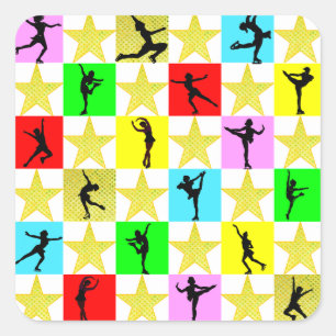 HOLLY JOLLY FIGURE SKATER CHRISTMAS DESIGN SQUARE STICKER