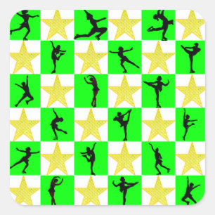 HOLLY JOLLY FIGURE SKATING CHRISTMAS DESIGN SQUARE STICKER