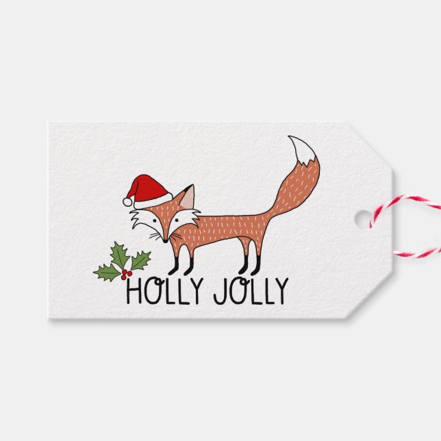 Holly Jolly Fox Gift Tags (Front (Horizontal))
