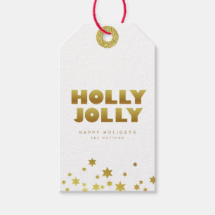 Holly Jolly Fun Christmas White & Gold Mini Gift Tags