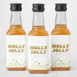 Holly Jolly Fun Christmas White & Gold Mini Liquor Bottle Label