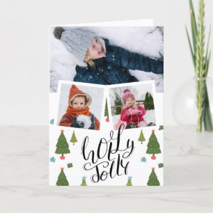 Holly Jolly Fun Script Christmas Pine Tree Photo Holiday Card