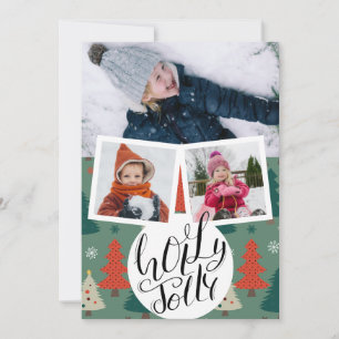 Holly Jolly Fun Script Christmas Pine Tree Photo Holiday Card
