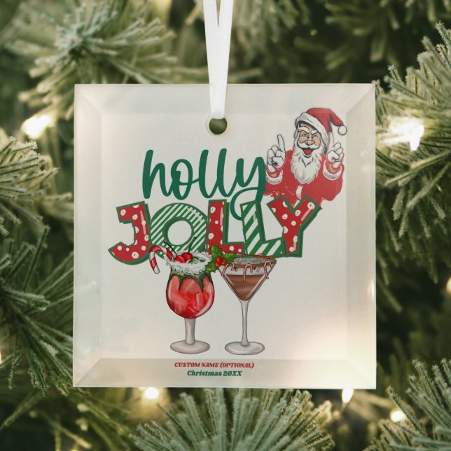 Holly Jolly Glass Ornament - Holiday Drink Decor (Insitu)