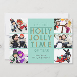 Holly Jolly Glitter 6 PH Christmas Photo Card