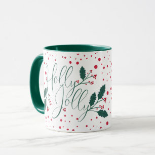 Holly Jolly Green Red Berry Holly Poinsettia Mug
