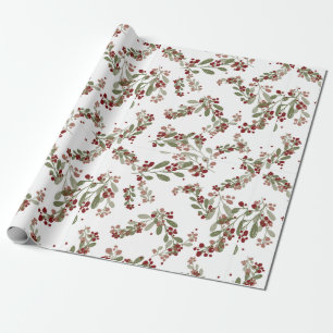 Holly Jolly Greens ; Red Fruits & Yuletide Leaves Wrapping Paper