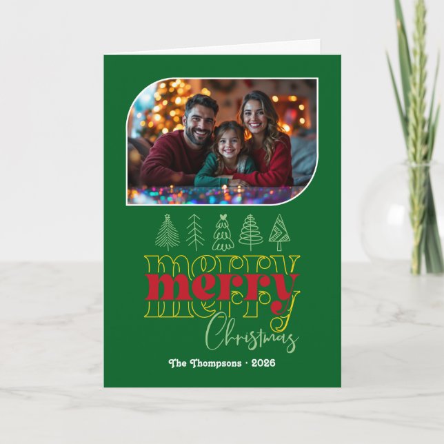 Holly Jolly Hand Drawn Merry Christmas Photo Holiday Card (Front)