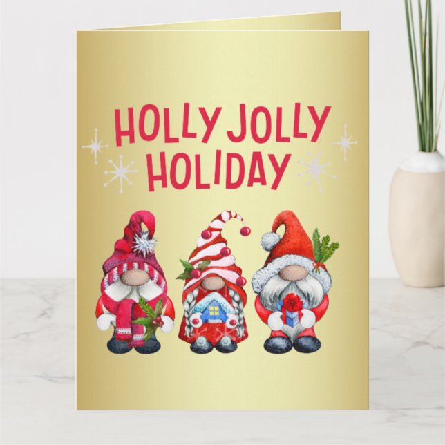 Holly Jolly Holiday Gnomes    Card (Front)