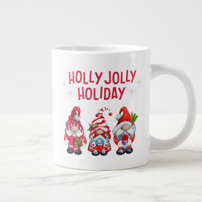 Holly Jolly Holiday Gnomes Whimsical Christmas Large Coffee Mug (Right)