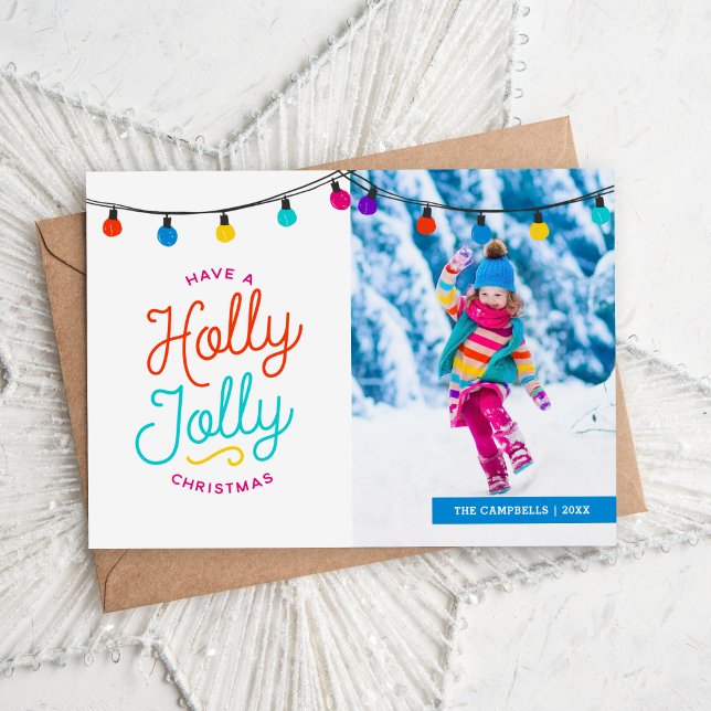Holly Jolly Holiday Photo Card | Greeting on Back (Creator Uploaded)