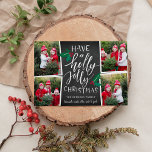 Holly Jolly | Holiday Photo Collage Card<br><div class="desc">Rustic and whimsical holiday photo card features four photos in a collage layout, with "have a holly jolly Christmas" in white hand lettered typography on a chalkboard background, accented with red and green holly leaves and berries. Personalise with your names beneath, and add an additional photo to the back on...</div>