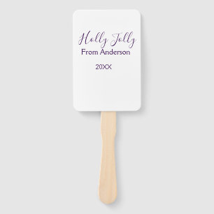 Holly Jolly holidays add name family year purple s Hand Fan