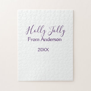 Holly Jolly holidays add name family year purple s Jigsaw Puzzle