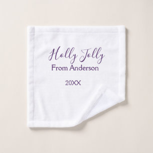 Holly Jolly holidays add name family year purple s Wash Cloth