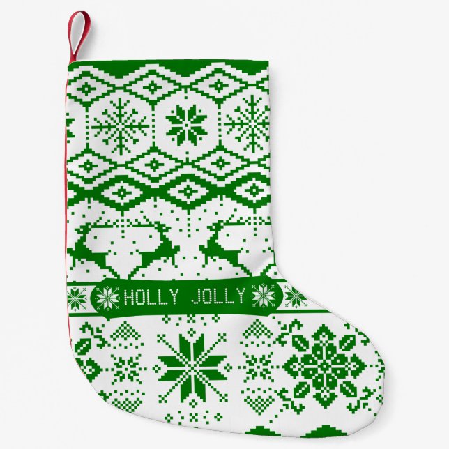 Holly Jolly Knitted Christmas Reindeer Small Christmas Stocking (Front)