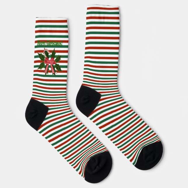 Holly Jolly Merry Christmas Striped Elf Socks (Right)
