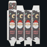 Holly Jolly Merry Christmas Wine Gift Box<br><div class="desc">Fun festive design featuring Santa Claus,  Holly Jolly,  Merry Christmas,  and Christmas trees and hot cocoa against a grey black background.</div>