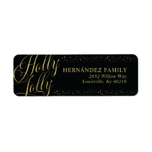 Holly Jolly Modern Black Gold Christmas Address