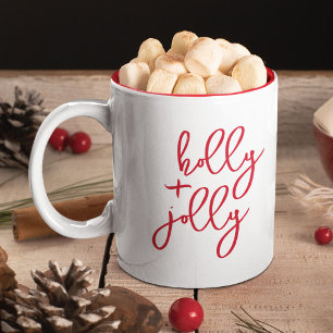 Holly Jolly Modern Cute Script Bold Holiday Two-Tone Coffee Mug