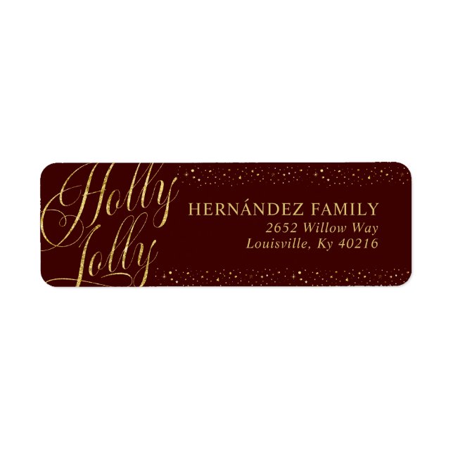 Holly Jolly Modern Red Gold Christmas Address Labe (Front)
