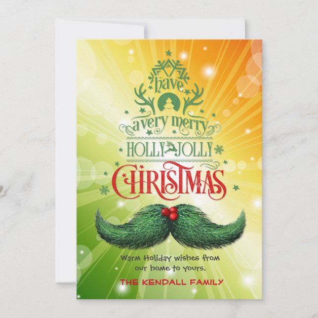 Holly Jolly Moustache Christmas Holiday Card (Front)