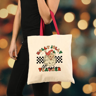 Holly Jolly Music Teacher Christmas Retro Santa Tote Bag