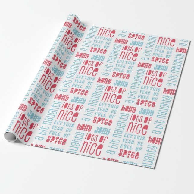 Holly Jolly Naughty Nice Repeating Pattern Wrapping Paper (Unrolled)