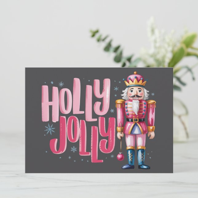 Holly Jolly Nutcracker Christmas Coquette Preppy Holiday Card (Standing Front)